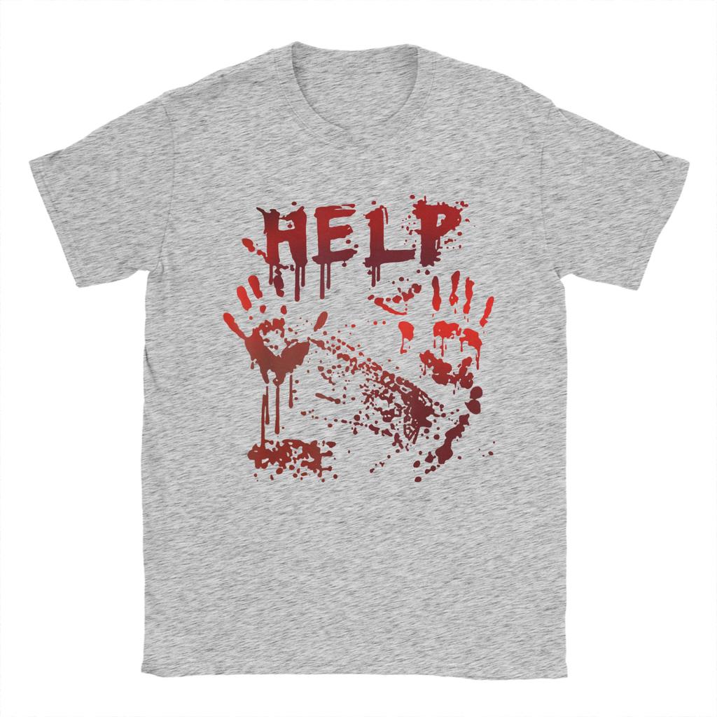 Bloody Hands Help Handprint Halloween T Shirt Men's Cotton Unique T-Shirt Crewneck Horror Tees Short Sleeve merchandise Classic