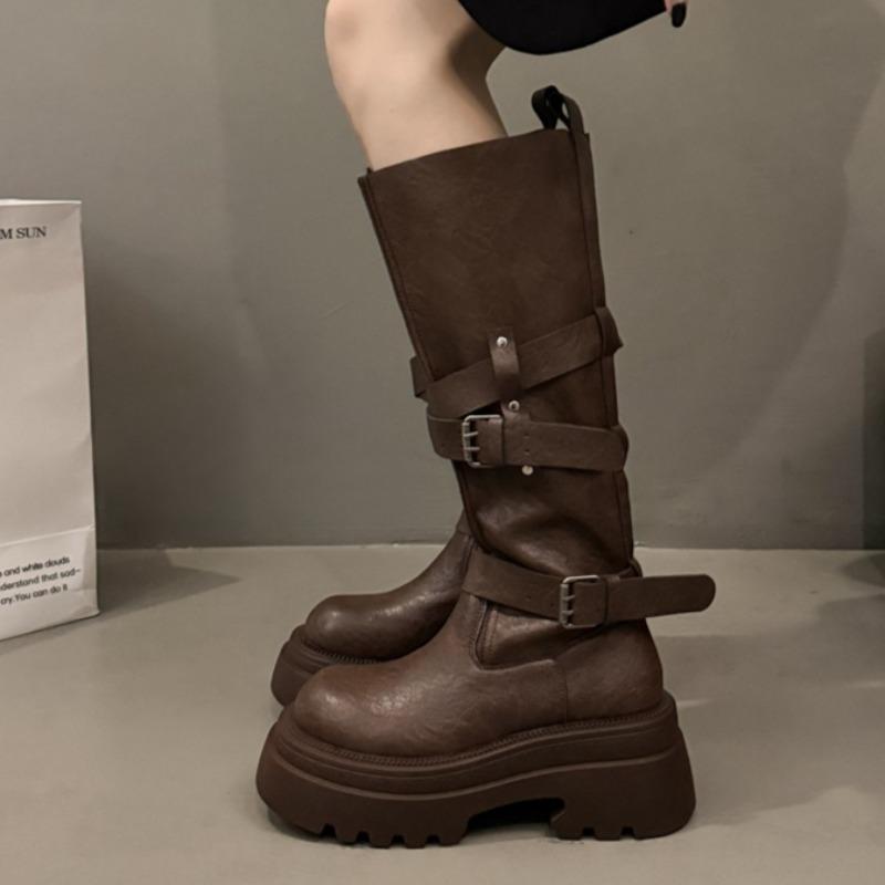 Designer Women Knee High Chelsea Boots Chunky Platform Goth Fad Heeled Shoes  Winter New Casual Woman Mid Heels Long Botas