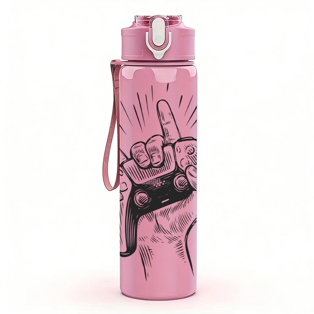 1PC Game Controller Hand Sketch 750ml Color Plastic Sports Water Bottle Leakproof Flip Straw Lid Suitable for Sports Office Home Use