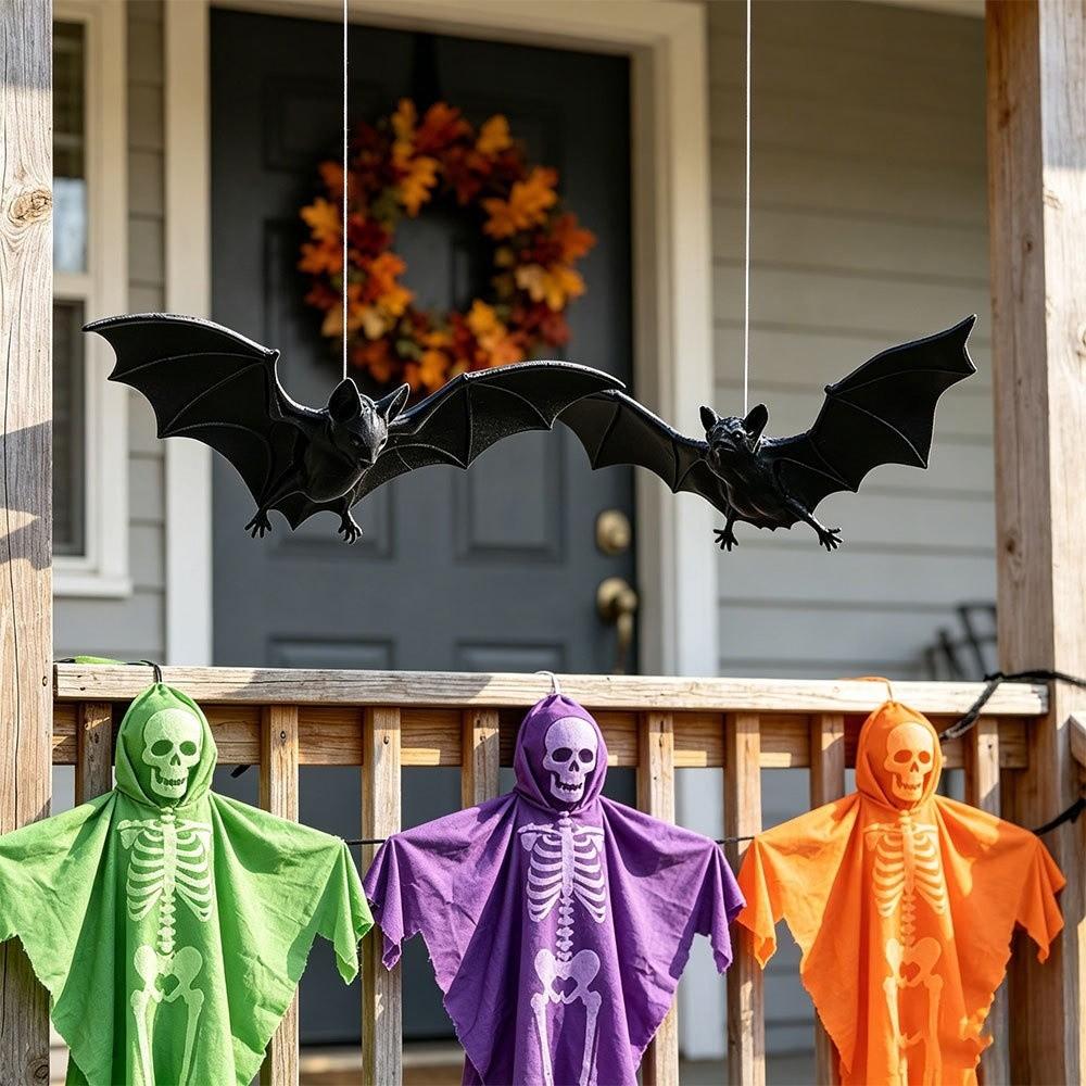 PVC Halloween Bat Hanging Ornament 3D Black Bat Handmade Bat Decorative Hanging Pendant DIY Craft Gothic Style