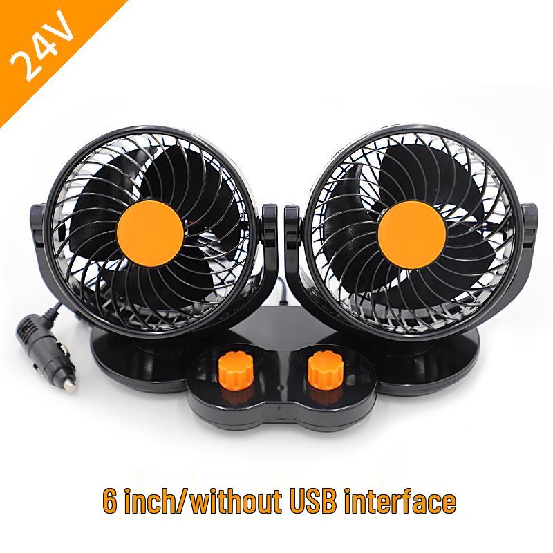Silent Dual-Head Car Fan 12V/24V USB - Powerful Summer Cooling for Trucks