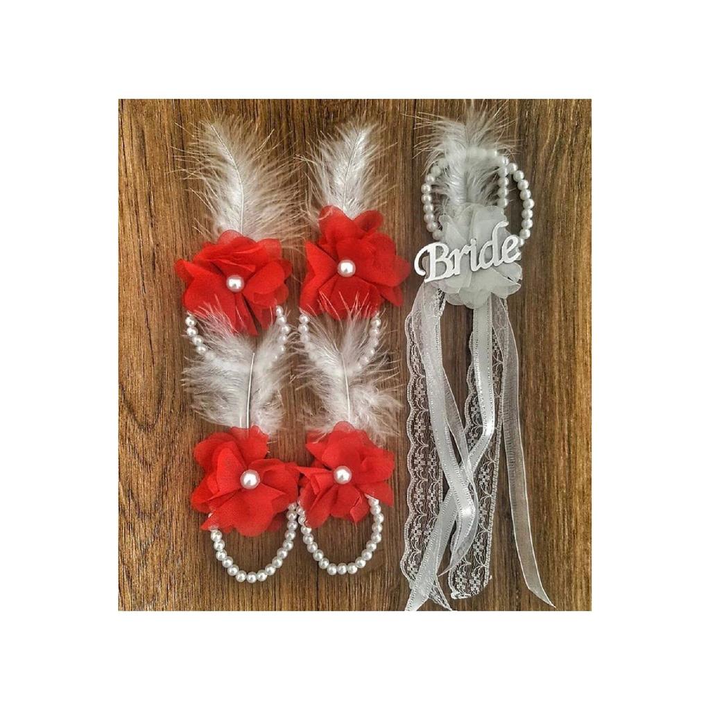 1 Piece Bride's Crown And Bracelet 10 Pieces Bridesmaid Bracelet With Pearls And Feathers