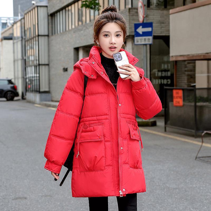 Winter new women's medium and long cotton-padded clothes, quality cotton-padded jackets, hooded waist-closing warm cotton-padded jackets, jackets