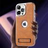 Coque de téléphone avec pare-chocs plaqué, cuir, support pliable, pour iPhone 16 15 11 12 13 14 Pro Max Plus, étui fin avec support métallique