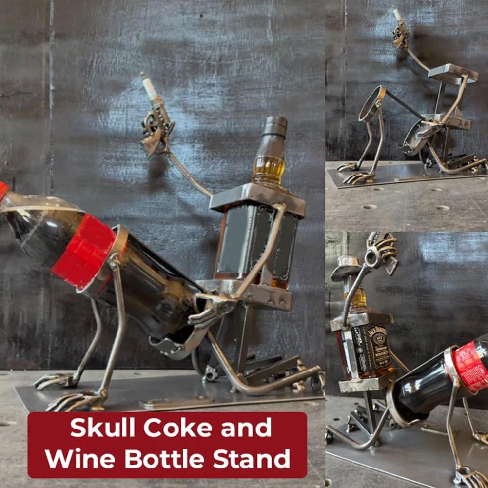 Steampunk Style Drink Stand Skull Skeleton Design Wine Holder Skull Metal Wine Rack Funny Metal Skull Skeleton Bar Decor