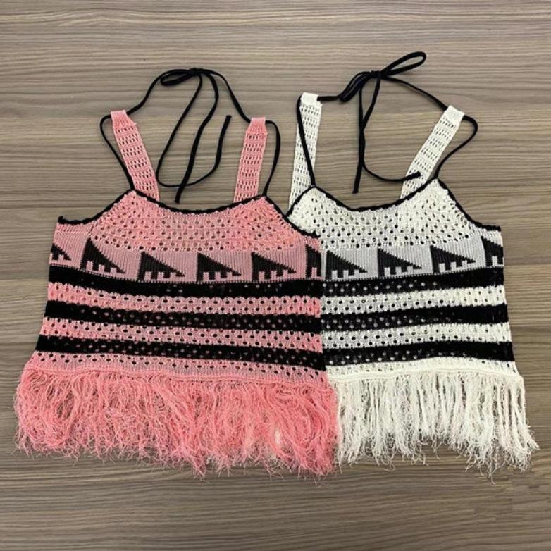 Knitted Halterneck Vest Women's Summer Internet Celebrity New Design Sense Raspberry Color Sweet Babes Camisole Camisole Top