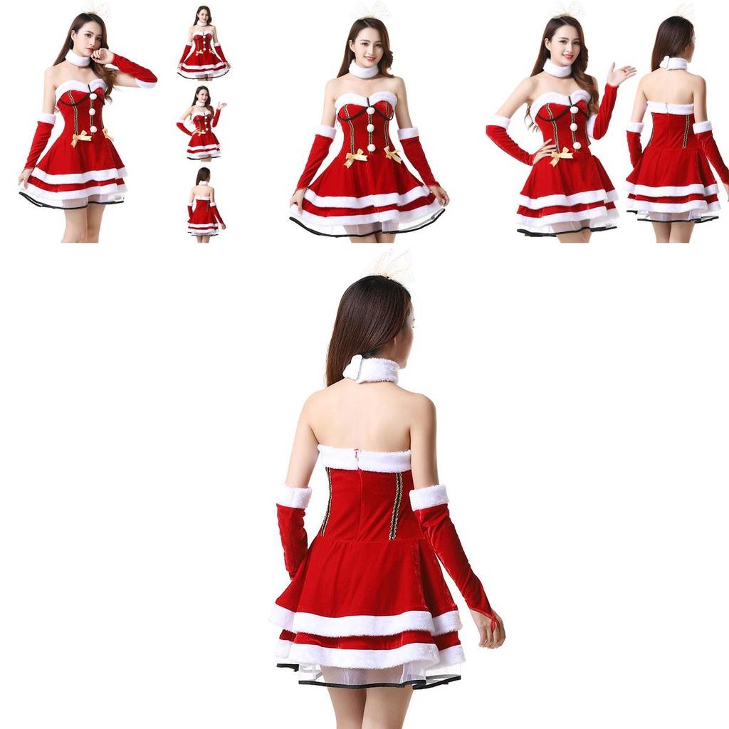 Christmas Santa Claus Costume Dress Backless And Strapless