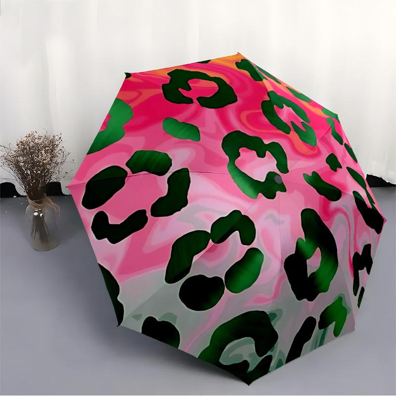 1pc Leopard Print Pattern Automatic Folding Umbrella Portable Collapsible 8-Rib Umbrella for All Seasons, Casual Outdoor Accessory, PerfectB51
