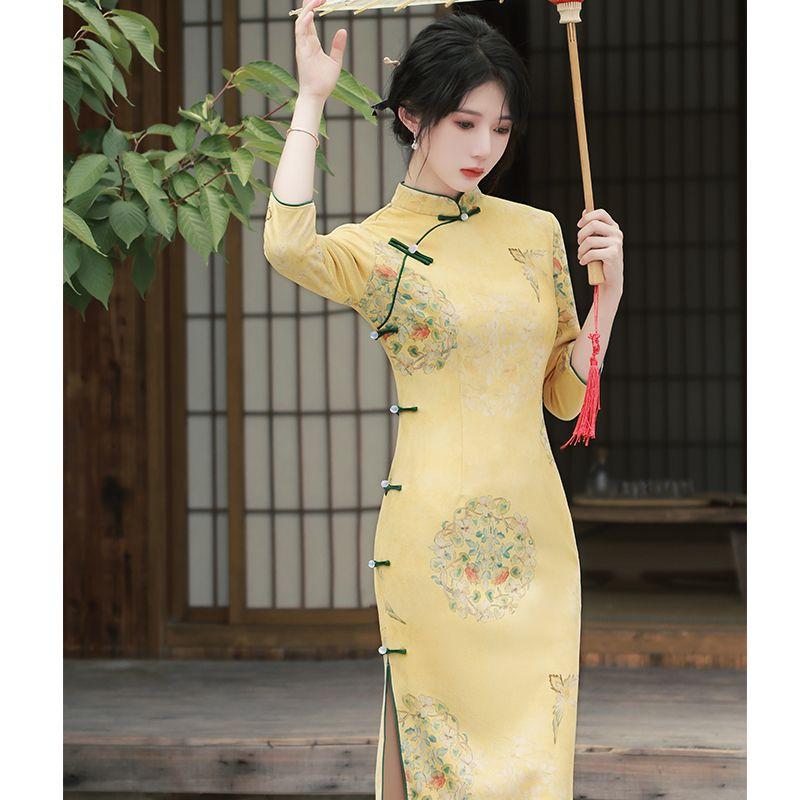 Элегантное модифицированное замшевое платье Cheongsam в стиле ретро 2XL бежевый