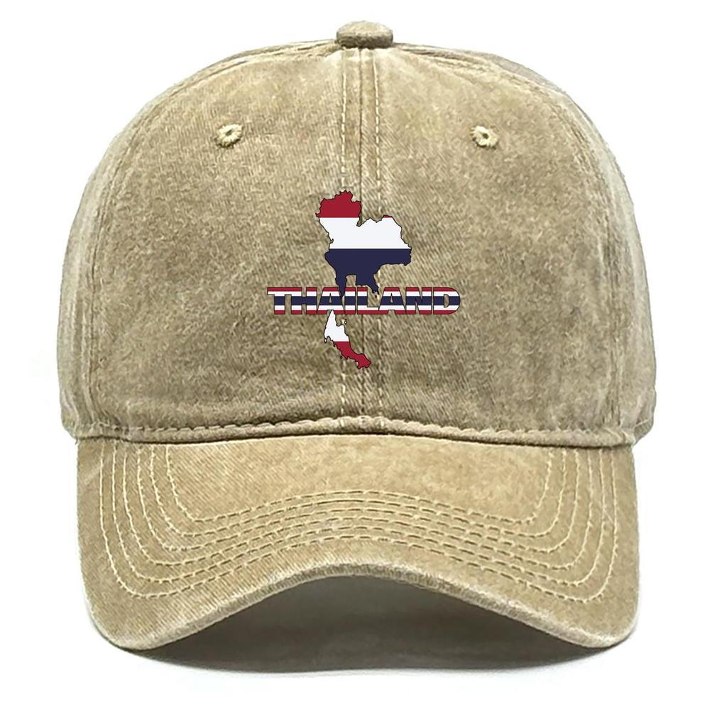 Map Flag of Thailand Print Snapback Baseball Hat, Patriotic Dad Hat Adjustable Buckle Sun Protection Solid Sunshade Adjustable Sun Hat
