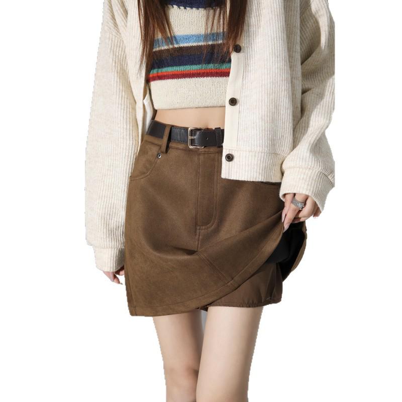 Millefleurs Suede A-Line Mini Skirt: Autumn/Winter, Anti-Exposure, Slimming, Versatile Fashion for Women