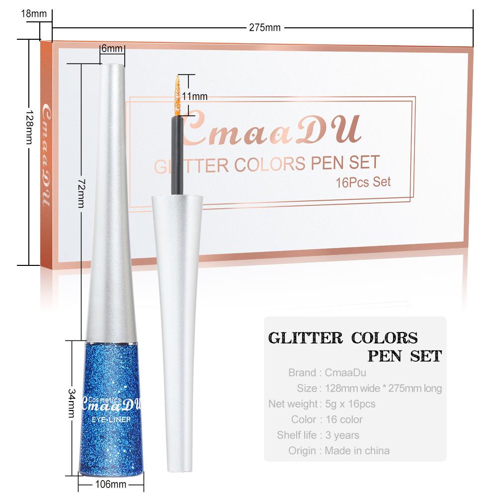 CmaaDu 16 Colors Colorful Sequins Glitter Powder Liquid Eyeliner