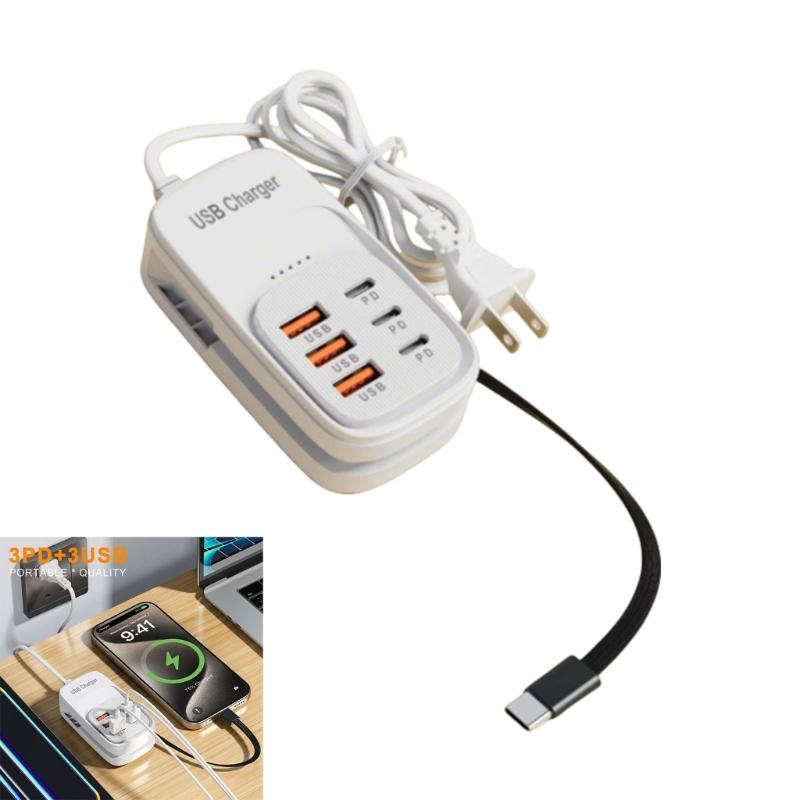 Universal Plastic Wall Chargers Multiple Port 3 Type C 3 USB A for Most Electronics Device Lightweight for Portable Use