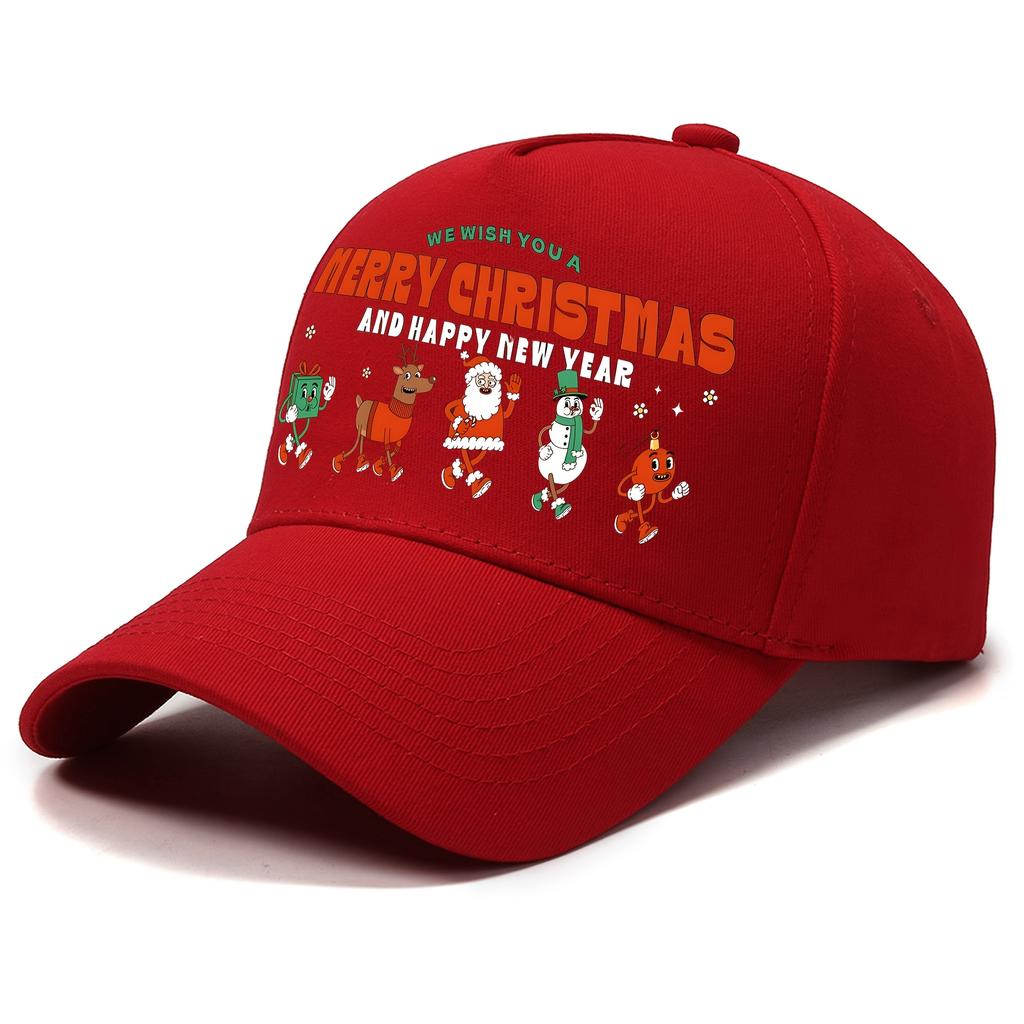 [Christmas] 1Pc Festive Christmas And Happy New Year Polyester Baseball Cap, 100% Polyester Woven Street Style Hat, Hand Washabl