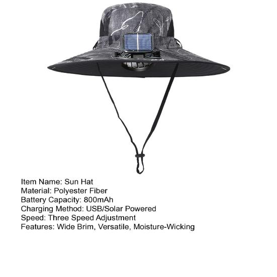 Sun Hat with Solar-Powered Dual Fans Wide-Brimmed Outdoor Fishing Hat with USB Charging Breathable Mesh Fishermen Hat