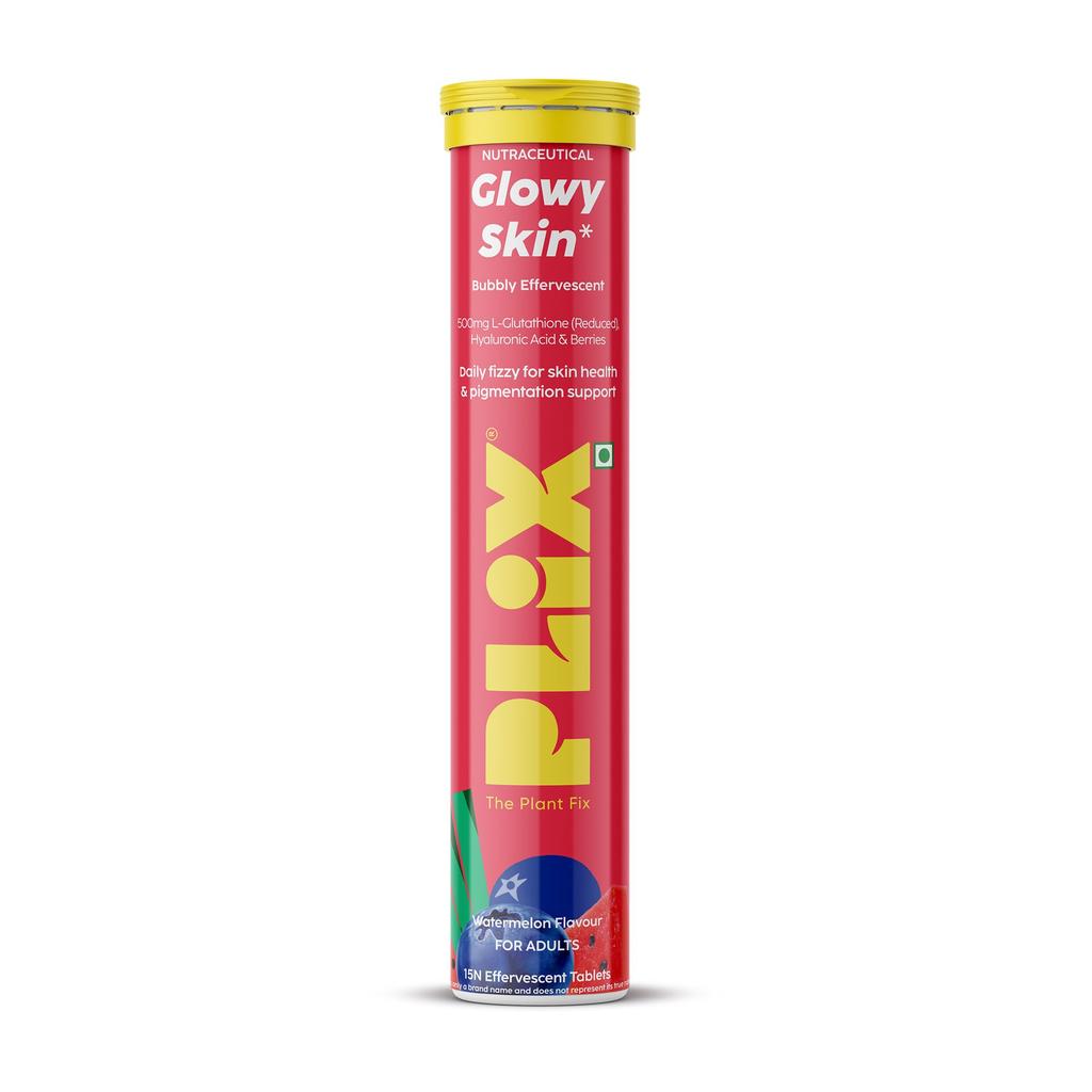 PLIX - THE PLANT FIX Glutathione Effervescent Tablets for Clear, Glowing & Youthful Skin | 500mg Glutathione, Vit E & Hyaluronic Acid | No Maltode