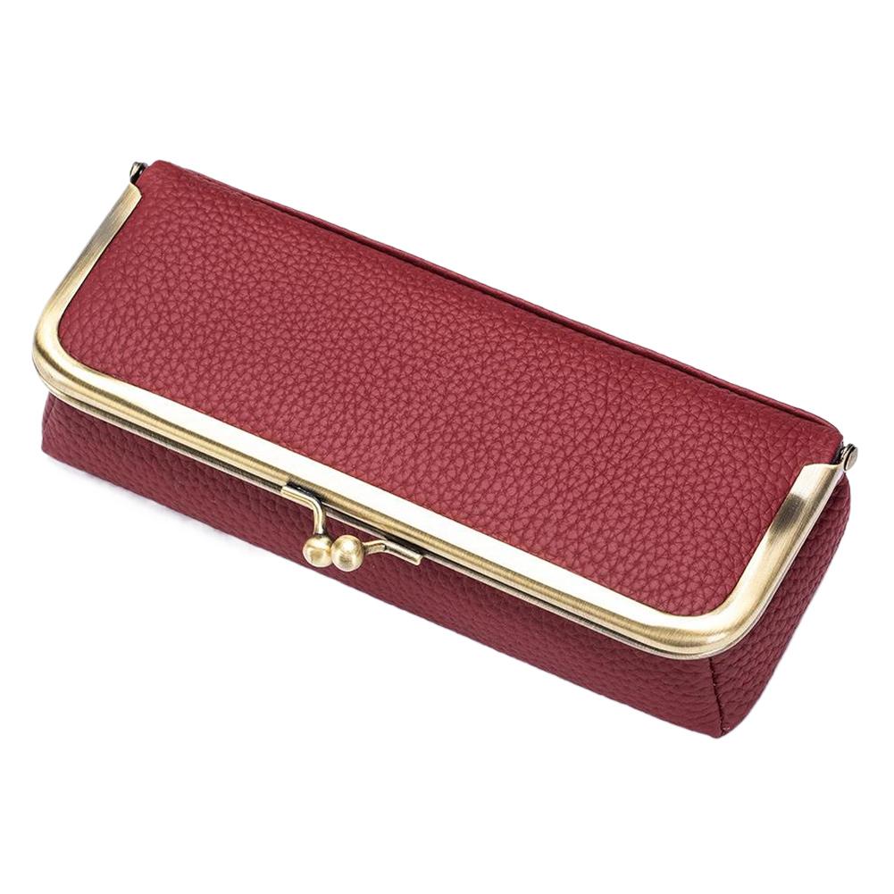 Genuine Leather Sunglasses Case Kiss Lock Glasses Storage Case Portable Eyewear Organizer Case for Outdoor Travel