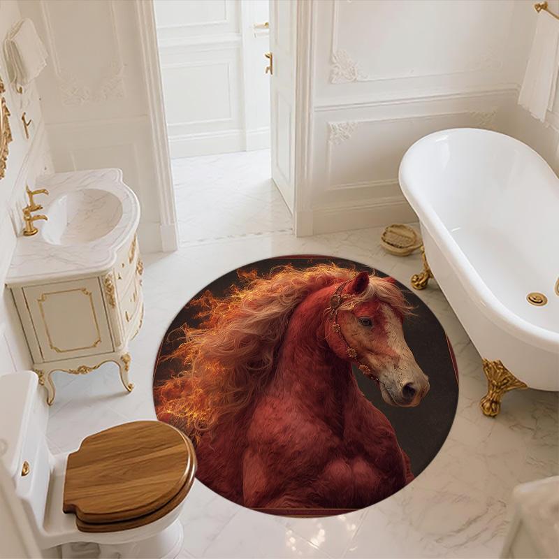 Red Horse,Round Area Rug,Carpet Rug for Living Room Bedroom Sofa Playroom Decor,Non-slip Floor Mat