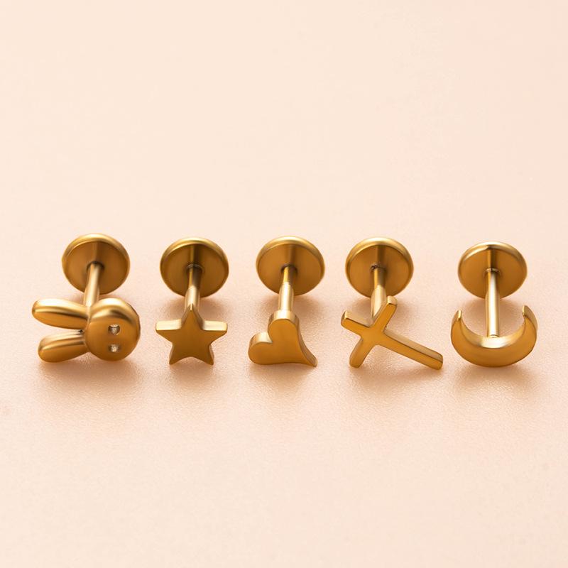 Henson Stainless Steel Heart, Star, Cross Lip & Cartilage Studs