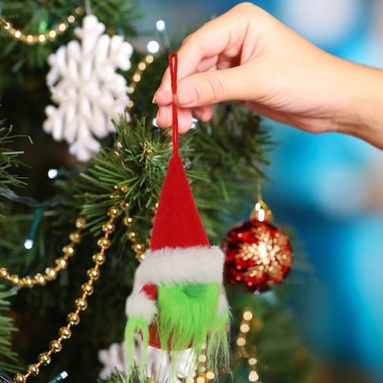 Yeşil Cüce Noel Süsü Suni Kürk Tüylü Yüzsüz Cüce Noel Baba Şapkalı Noel Ağacı Asılı Süsleme Ağaç Parti Dekoru için