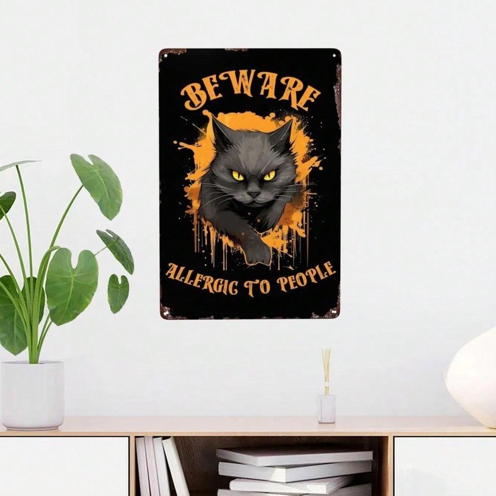Funny Vintage Cat Warning Sign Boho Retro Metal Wall Decor for Home Bar Kitchen