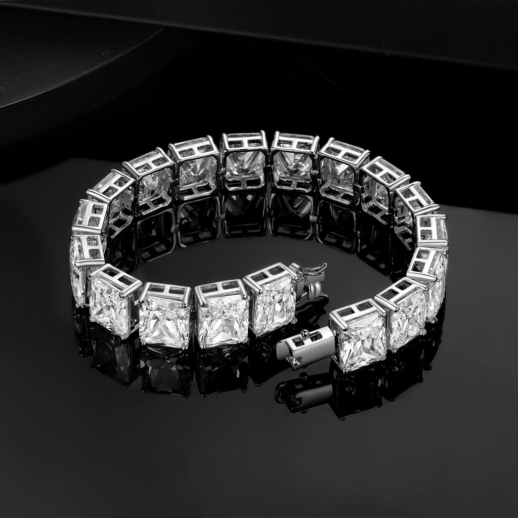 A new tennis bracelet copper inlaid zircon plated 18k gold rectangular zircon high-end jewelry, popular