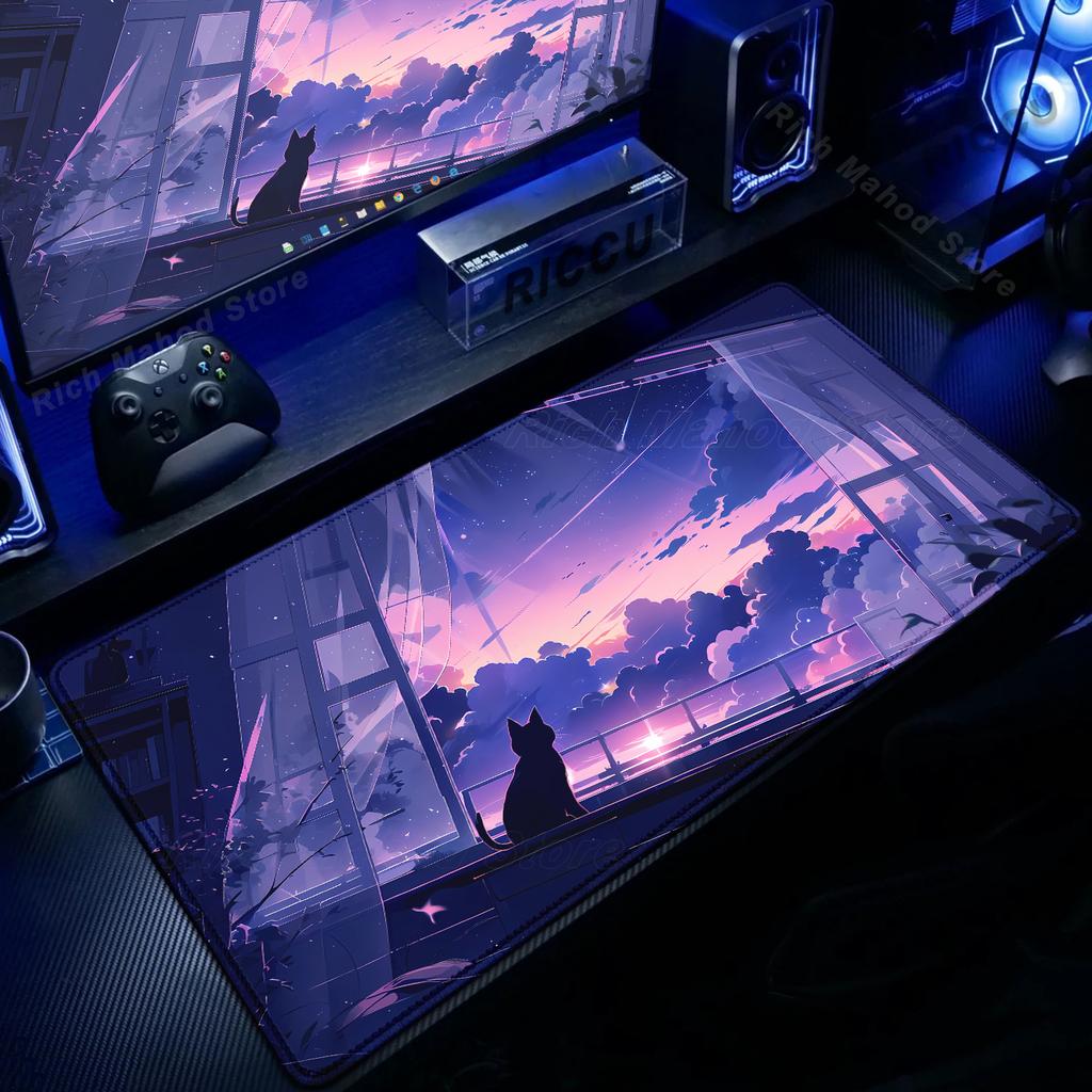 Süßes Katzen-Mauspad Großes Computer-Gamer-Tischpad XXL Gummi-Gaming-Tastatur-Mauspad Buntes Wolken-Schreibtischpad Büroaccessoires