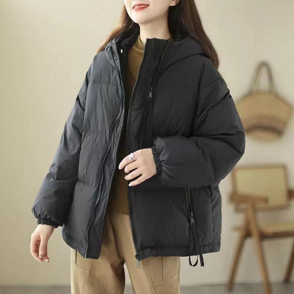 Fashion Thickened Korean Style Plus Size Women's Short Down Cotton Jacket with Hoodie