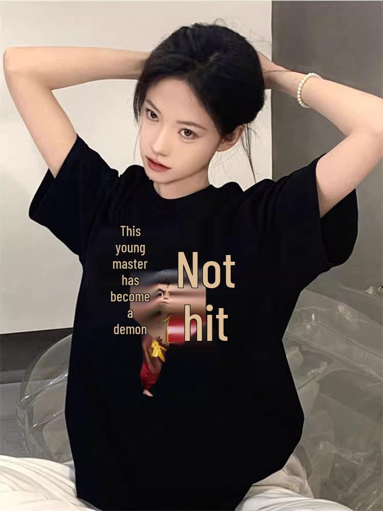 

2025 New Nezha Print Cotton Unisex Short Sleeve T-shirt - Summer Loose Fit XXL