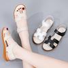 Women Black Sandals Summer White Dressy Open Toe Casual Flats Sandals Plus Size