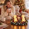 Holiday Resin Ornaments Lighted Highland Cow Christmas Table Centerpiece, Flickering LED Flameless Candles, Frosted Red Berry Seasonal Accents