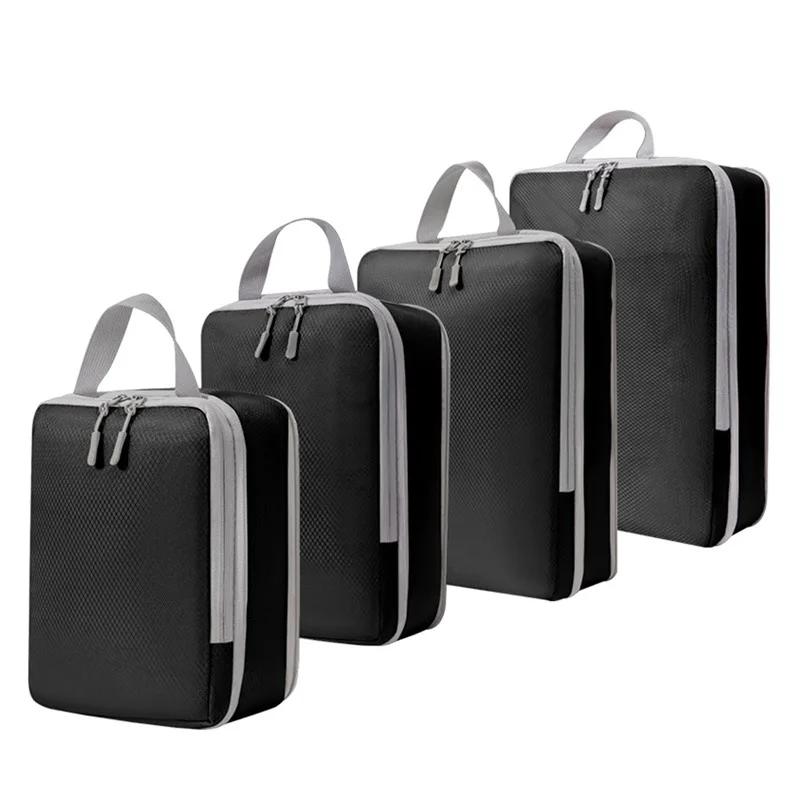 

Set/4Pcs Portable Travel Compression Packing Cubes Bag Waterproof Organizer Bags Suitcase Clothes Organizers Handbag Travel Bag чорний