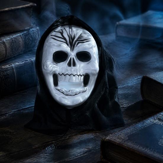Soft Plastic Horror Masque Halloween Ghost Full Face Masque, Screaming with Realistic Fanged Skull Prop Hood, Scary Costume Accessory for Cosplay