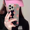 Literary Small Fresh Small Red Flower with Mirror Apple 17promax Mobile Phone Case High Definition Makeup Mirror Protective Cover