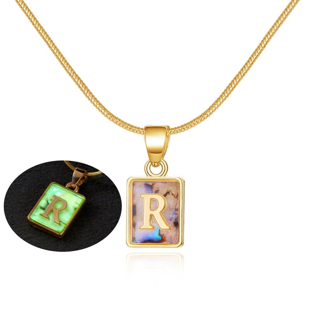 Colored Shell Luminous 26 Letter Square Brand Pendant Snake Bone Chain Necklace Couple Letter Necklace