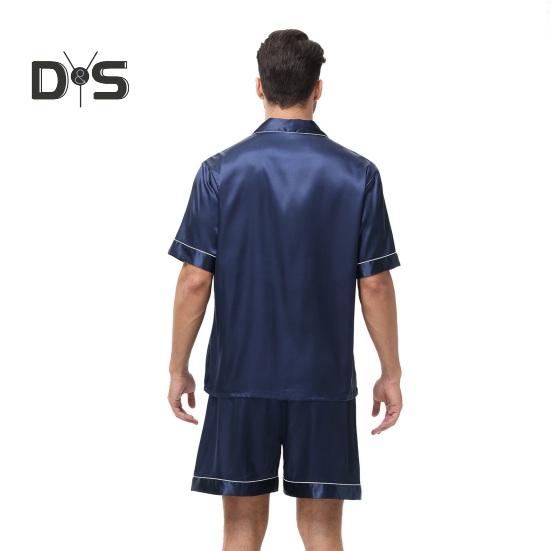 2 Teile/satz Männer Pyjamas Set Revers Kurzarm Einreiher Tops Elastische Taille Shorts Set Einfarbig Satin Nachtwäsche