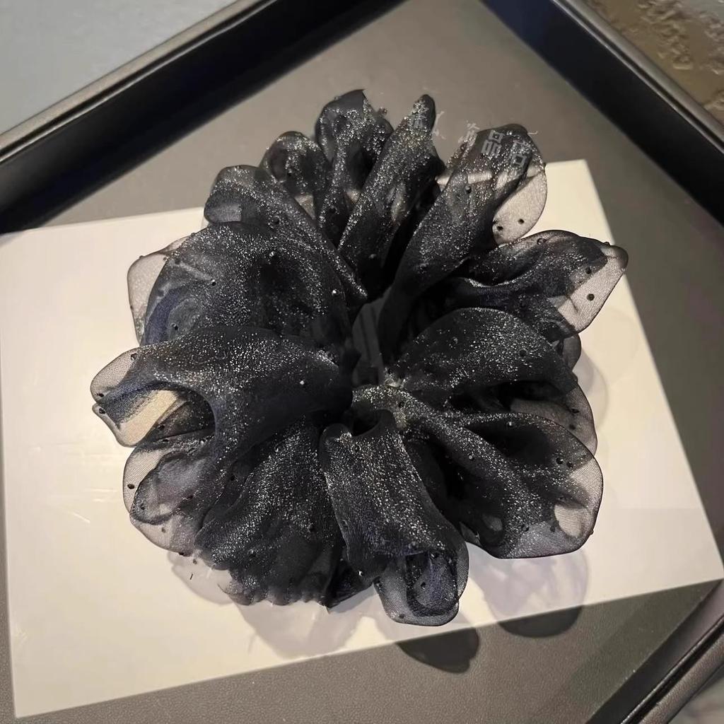 Korean Rhinestone Mesh Scrunchie: Elegant Retro Black Hair Tie