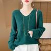 2024 Autumn/Winter Pure Wool V-Neck Loose Fit Women's Sweater with Hollow Diamond Cable Knit Design