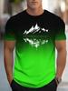 Gradient Mountain Reflection Men's Casual T-Shirts 3D Print T-Shirt Sports Street Fashion Short Sleeve Tees Loose Men Clothing
