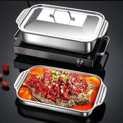 Patelnia do grillowania ryb ze stali nierdzewnej z pokrywką Prostokątna brytfanna Nieprzywierająca Łatwa do czyszczenia Płyta do piekarnika BBQ Kuchenka gazowa indukcyjna
