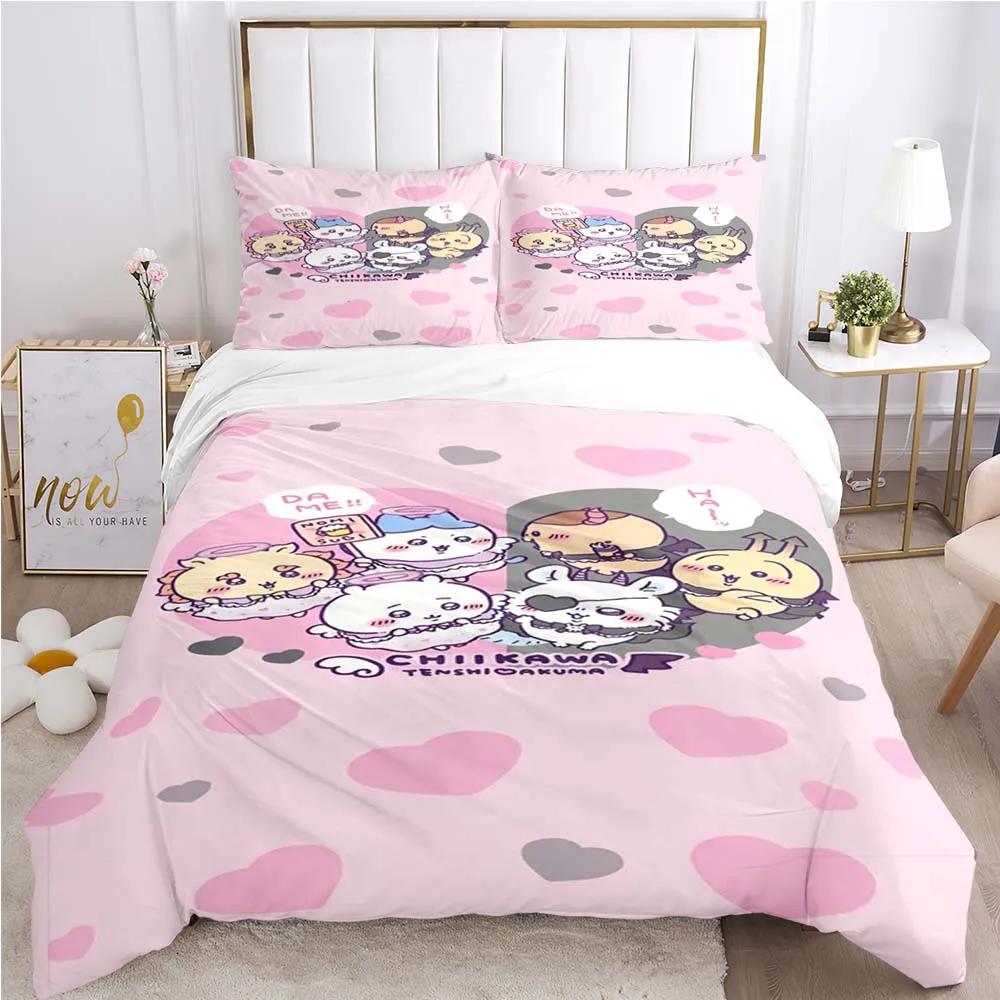 Cartoon Chiikawa Pattern Quilt Cover Pillowcase Two or Three Piece Multi Size Duvet Cover Bedding Sets Christmas Gift