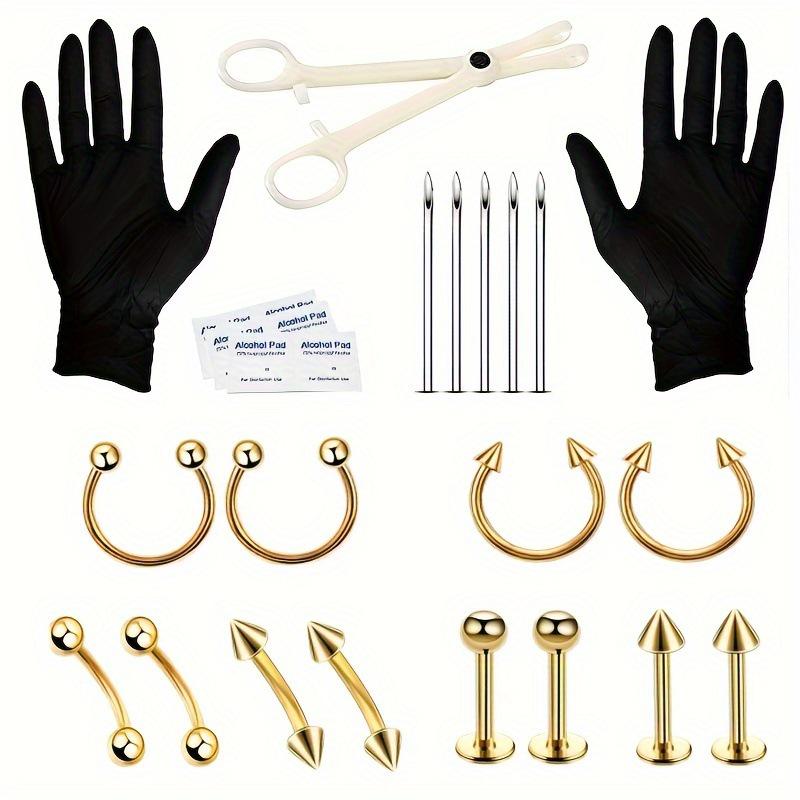 84PCS Mixed Set of Stainless Steel Body Jewelry: Nose Rings, Nose Studs, Eyebrow Studs, Ear Cartilage Studs, Lip Studs, and Navel Rings.