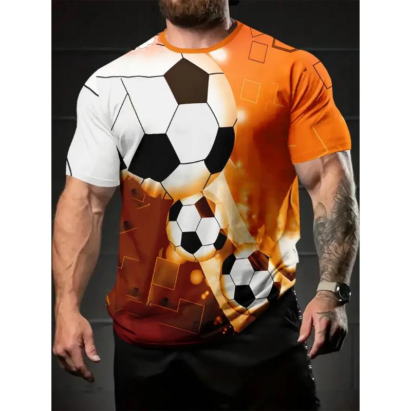 Herren Fußball Print T-Shirt Sportliches Kurzarm Rundhals T-Shirt für Sommer Outdoor Fitness Training Herrenbekleidung