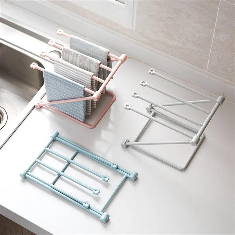 Foldable Kitchen Towel Rack Plastic Storage Rag Rack Vertical Desktop Dish Cloth Drain Shelf Multi-Function Kitchen Supplies