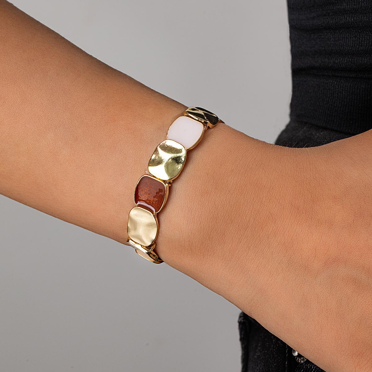 

1 Bohemian style drop oil enamel geometric elastic wire metal bracelet versatile women s bracelet