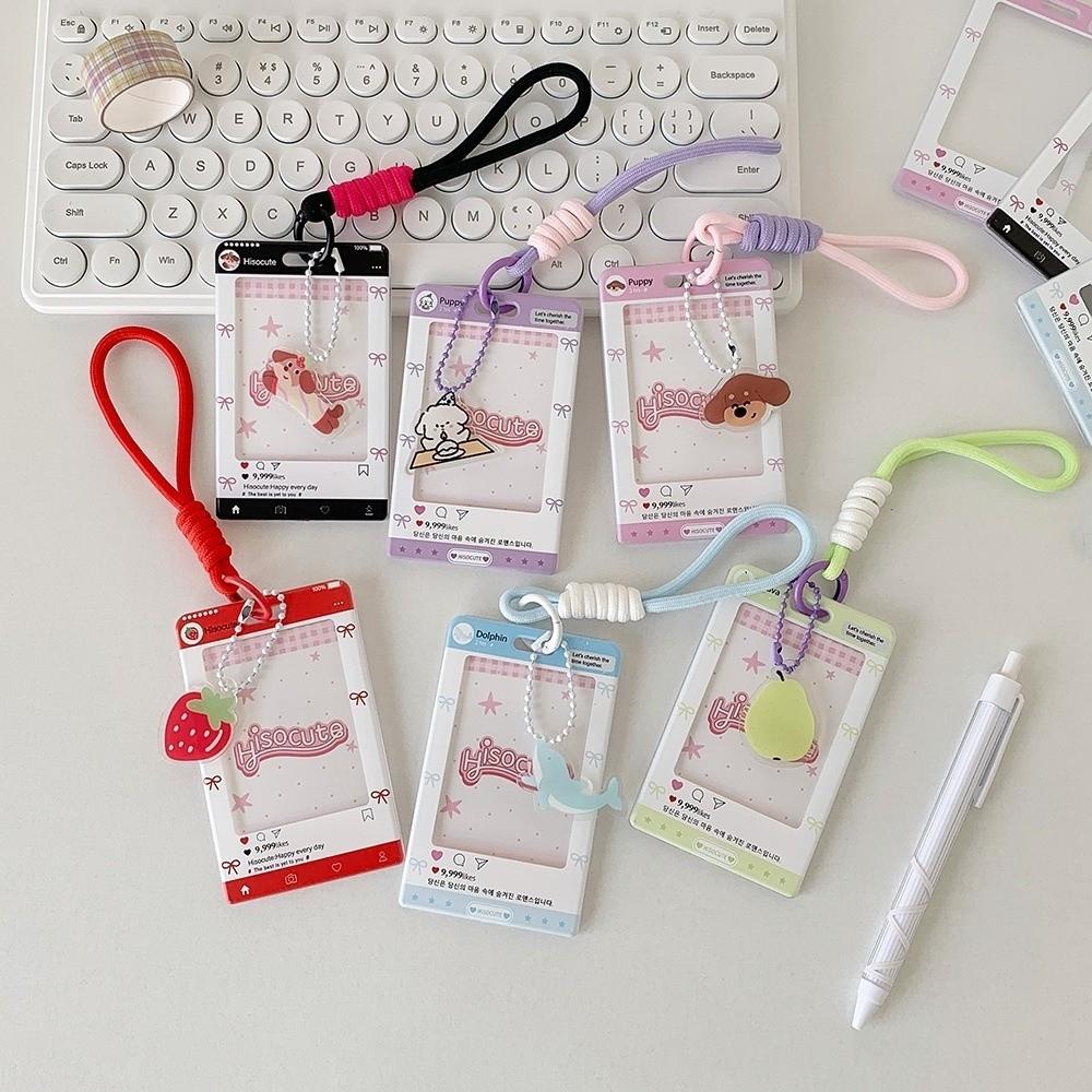 Portable Sliding Keychain Card Holder with Transparent Window Wristlet Lanyard K-Pop Idol Photo Card Storage Case Bag Pendant