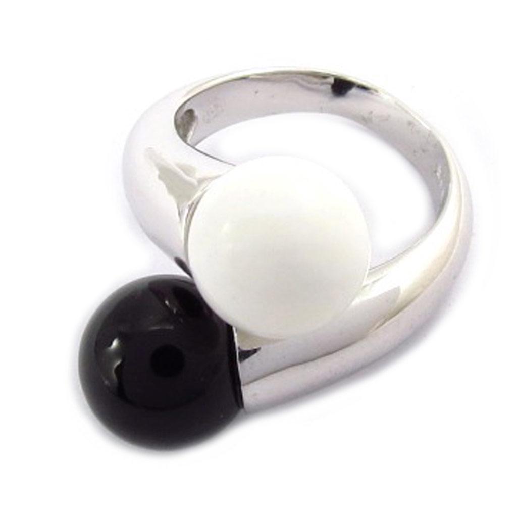 You & Me 'Binome' Black White Silver Ring