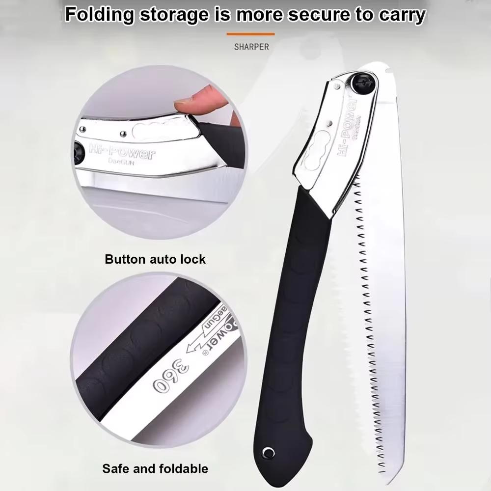 Manganese Steel Folding Logging Saw with 3-Sided Tooth and Safety Lock for Wood Branch Cutting Trimming Bamboo Pruning 16 Inch
