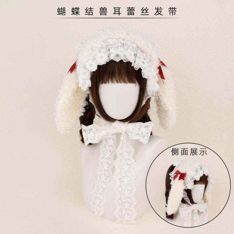 Soft Kawaii Rabbit Ear Headband With Lace Bow Girls Anime Lolita Style Hair Accessory
