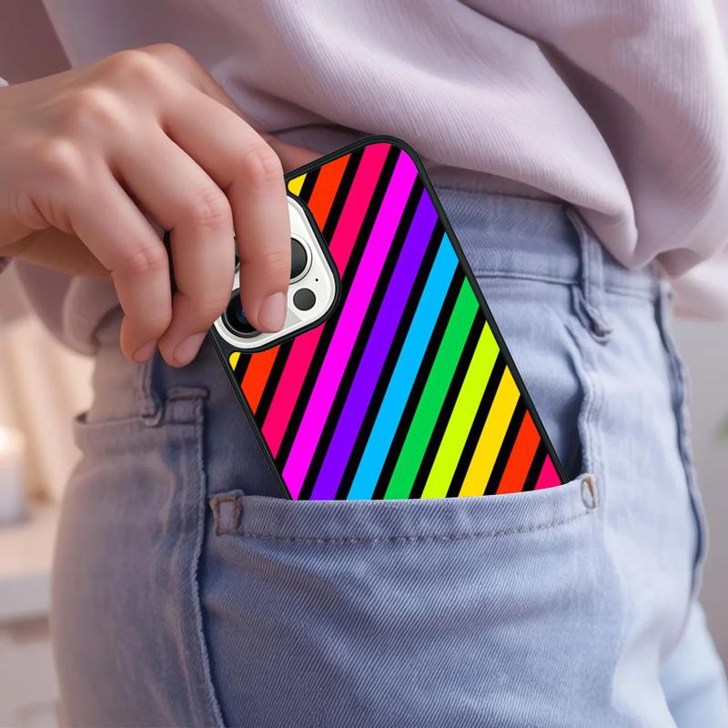 Rainbow Retro Stripes Pink Phone Case For iPhone 17 Air 15 16e 14 13 Pro Max Coque 12 11 Pro Max PLUS cover